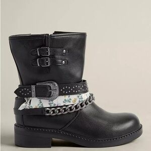 Torrid Black Leather Ankle Boots with Buckle and Chain